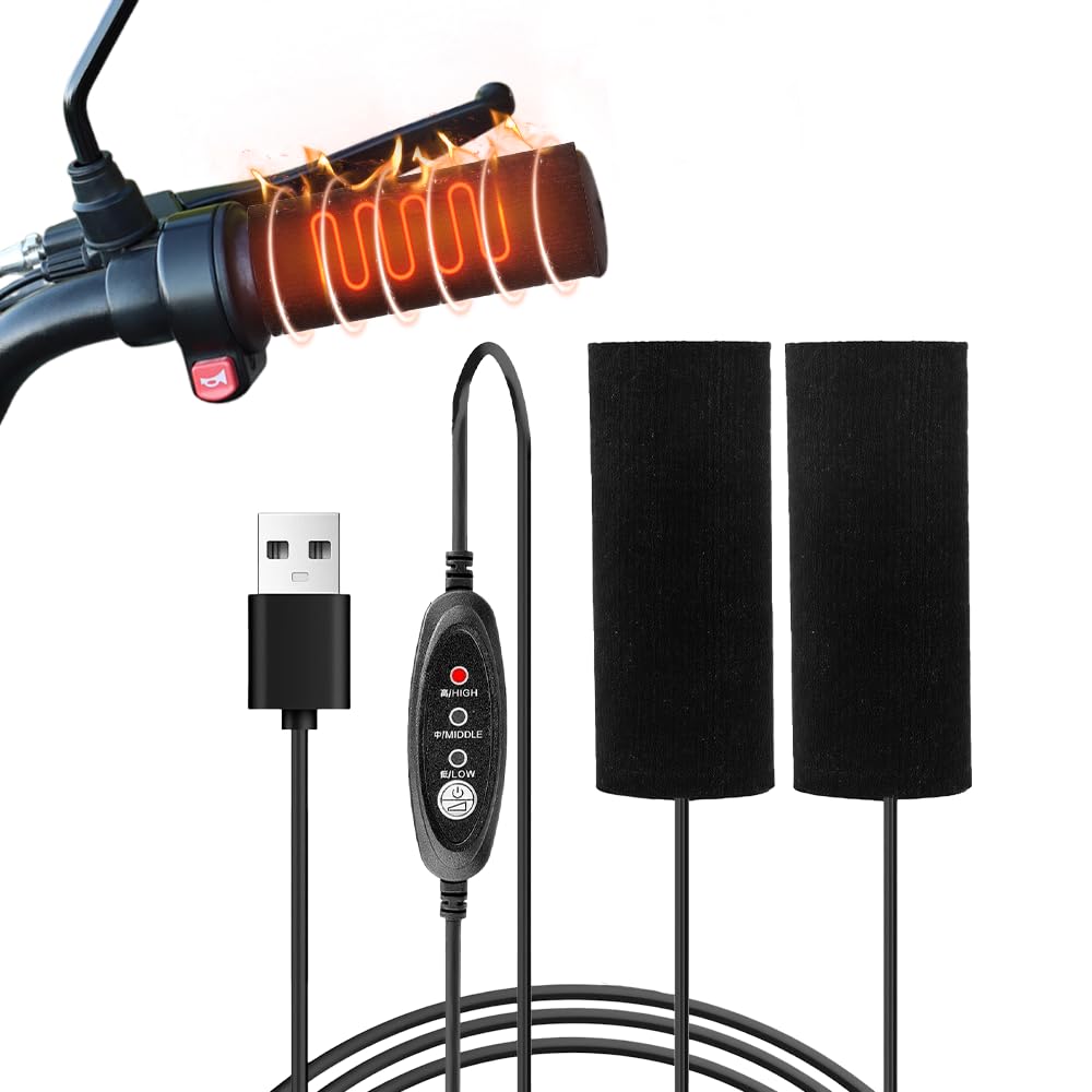 Poignée Chauffante Moto, 5V Poignet Chauffante Moto, USB Contrôle Intelligent de la Température à Trois Niveaux, Poignee Chauffante Moto, Moto Taille Universelle, 1 Paire