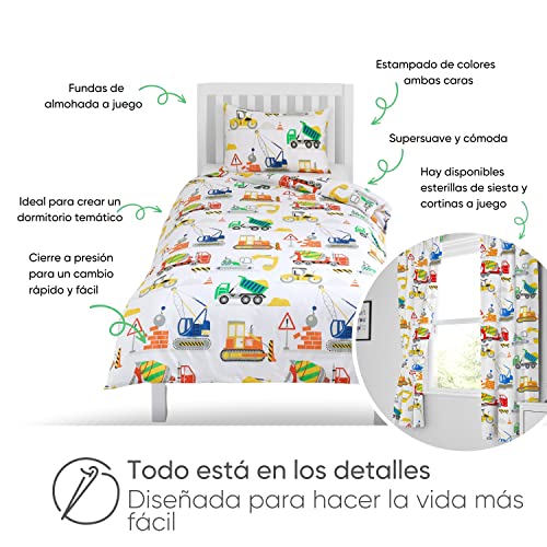 Miniatura 4 de Bloomsbury Mill - Juego De Funda Nórdica Reversible Para Niños Vehículos De Construcción - Camiones, Excavadoras Y Grúas- Juego De Edredón Individual Y Almohadas - 135 X 200 Cm