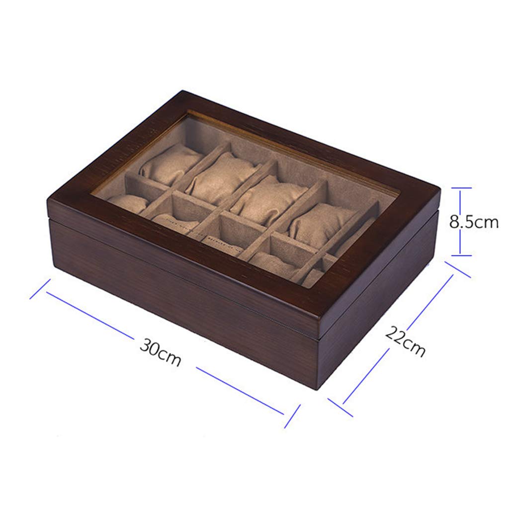 MUSUMI Caja de reloj de Madera con 10 ranuras Caja de almacenamiento de exhibición de joyería con tapa de vidrio y caja de Regalo de almohada de almacenamiento extraíble para Hombres y Mujeres