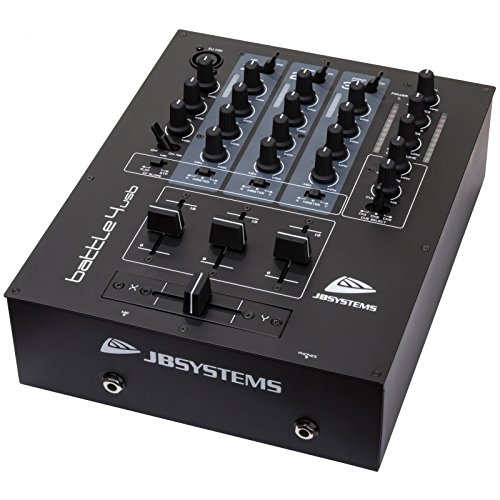 JB Systems battle4 de USB de 4 canales DJ Mixer Con 9 entradas repartida en 4 canales (3 de línea, 2 Phono, 2 USB y 2 entradas de micrófono)