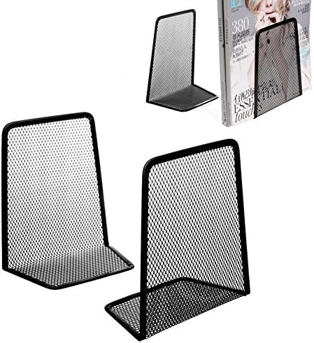 lailongp 1 Pair Metal Mesh Triple Magazine Rack, Desk Organizer Desktop Office Home Bookends Book Holder