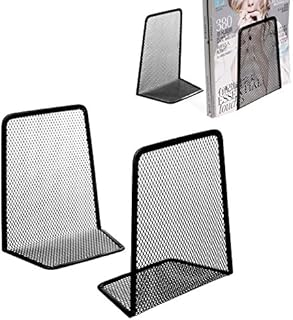 lailongp 1 Pair Metal Mesh Triple Magazine Rack, Desk Organizer Desktop Office Home Bookends Book Holder