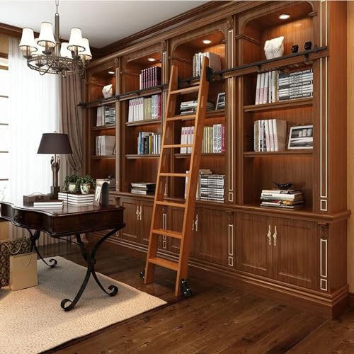 Escalera de biblioteca con rodillo para transformar tu salón con estilo rústico 4