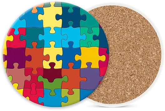 Ceramic Stone Coasters for Drinks Cup, Colorful Puzzle Background Absorbent Anti Slip Cup Coasters with Cork Base for Kitchen Living Room Office Decor Housewarming Gift Set of 1 4 * 4 Inch