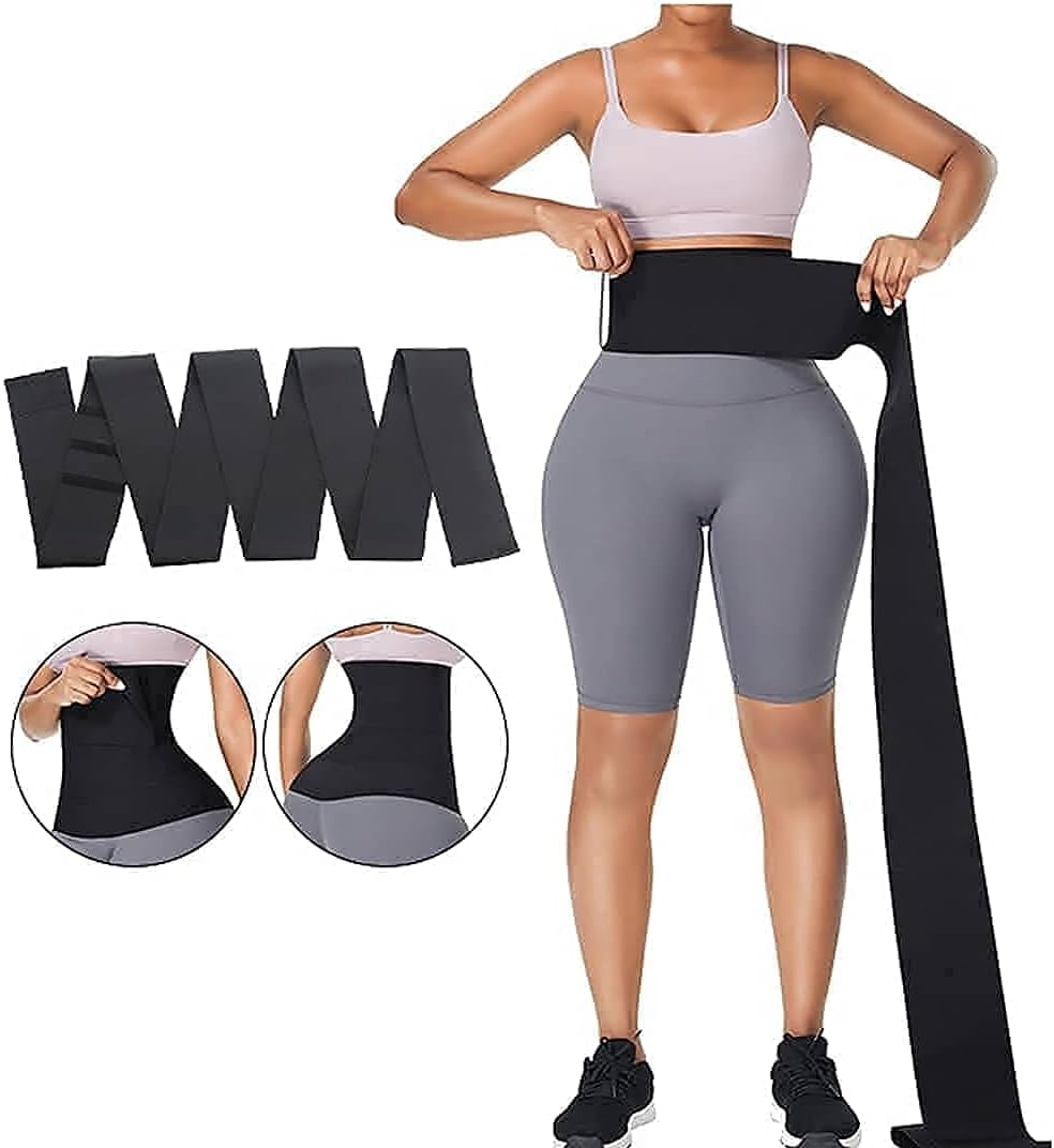 Snatch Me Up Wrap Bandage | Tummy Wrap Sweat Wraps Waist Trimmer Belt For Women I Adjust Your Snatch Waist Trimmer | Body Shaper Wrap For Women Black