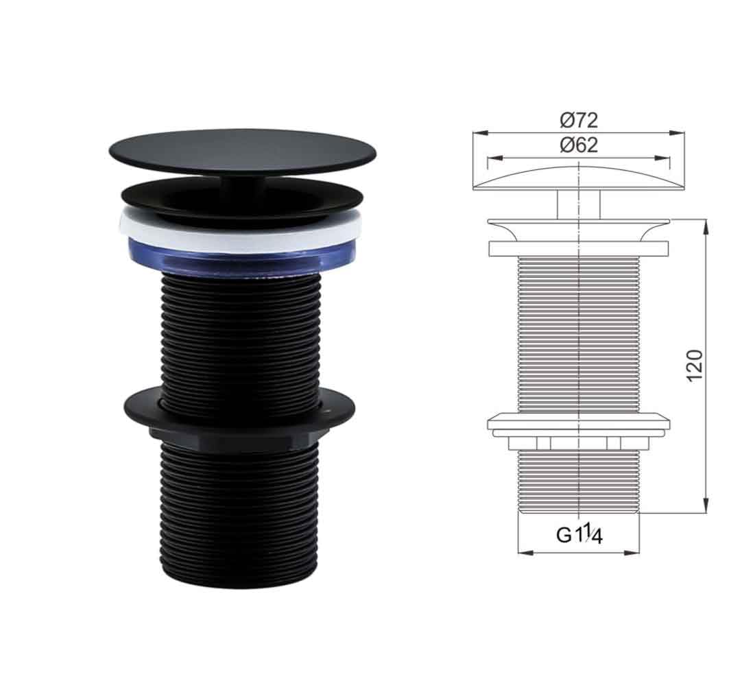 Válvula de latón mate negro 100 mm – lavabo desagüe permanente baño desagüe