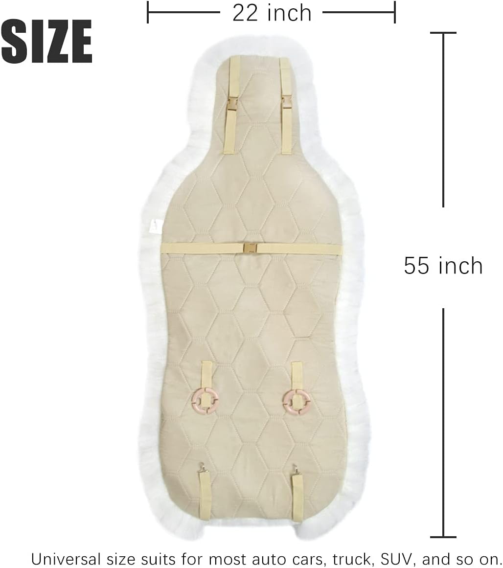 Gracefur Easy-Install Universal Sheepskin Car Seat Covers, Winter Warm Genuine Australian Sheepskin Fur Seat Covers, Airbag Compatible for Sedans, Trucks, SUV, or Van (White)