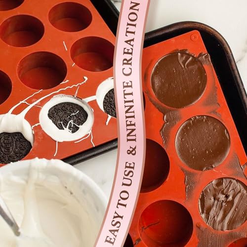 Image of HKNMTT Round Silicone Molds 2 PCS, 12-Cavity 2.1 inch Cylinder Chocolate Covered Cookie Mold, Food Grade Non-Stick Baking Moulds Compatible Oreos Candy Handmade Soap Pudding Jello Mini Cake Jelly Brownie