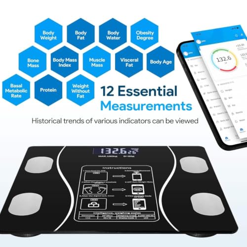 Image of Digital Smart Weighing Scale with Bluetooth App, Body Fat Analyzer Weight Machine, BMI Monitor, Body Composition Scale, 180kg Capacity, High Precision Sensors