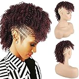 SCENTW High Puff Afro Ponytail with Bangs Short Kinky Curly Drawstring Ponytail Extension No Drawstring Synthetic Clip in Mohawk Ponytail Bun with Bangs Wrap Updo Clip in Hair Extensions