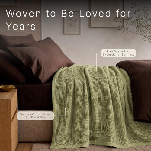 Image of GOTS Certified 55 inchX60 inch Throw 100% Organic Cotton Waffle Blanket- Green | Premium Waffle Blankets & Throws for Bed, Throw Blanket for Couch, Modern & Cozy Blanket, All Season, Comfy and Soft Blankets