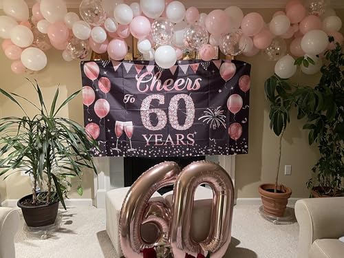 Image of 60 Balloon 40 inch Rose Gold Number Balloons for 60th Birthday Decoration | Saturated Color, Large 40 in, With Straw & Hanging Hole, For Back-to-School Season, Wedding, Christmas, New Year, Anniversary