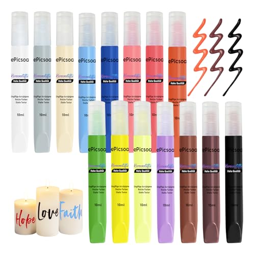 ePicsoa 15 Stück Kerzenstifte, 15 Farben 10ml Wachsstifte für Kerzen, Candle Pen Kerzenfarbe...