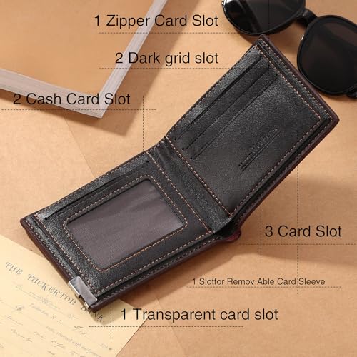 MMXX Personalized Leather Wallet for Men Bifold Mens Wallets Custom Engraved Sketch Picture Text Holiday Gifts for Dad Grandpa Husband Boyfriend -F24