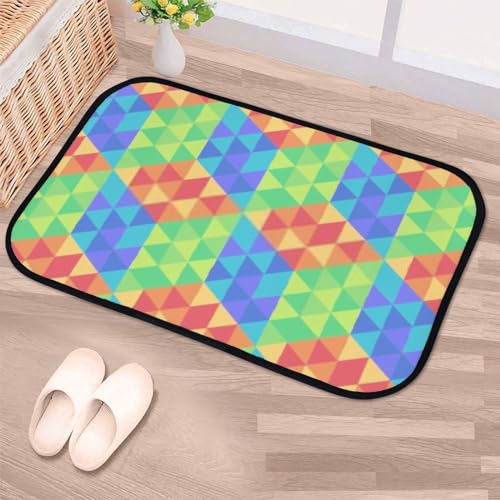 Nuansexi Bathroom Rugs Abstract Pastel Red Blue Green Hexagon Pattern Floor Mats Non Slip Bathmat Doormat Tub Mat Coral Velvet Absorbent Entrance Carpet Mats Machine Washable Bedroom Decor
