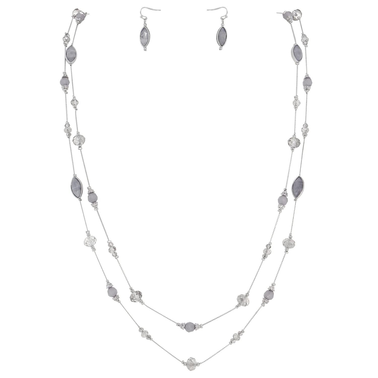 Coiris 2 Layer Illusion Wire Beaded long Collar Statement Necklace with Earrings Long Necklace for Women