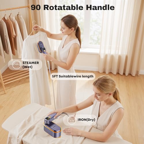 Image of Portable Travel Steamer for Clothes 1200W Powerful 2 In 1 Steamer & Iron,10s Fast Heat 4 Modes with LED Display, 150ml Water Tank Powerful Wrinkle Remover for Home Office Travel for 120V