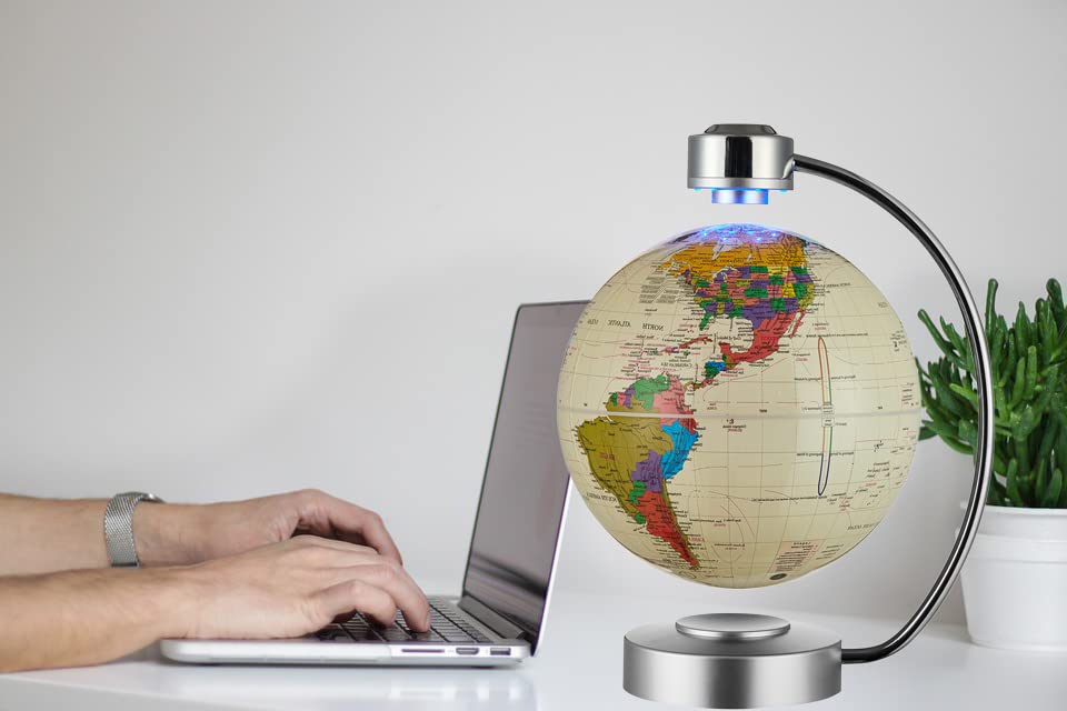 Globe flottant magnétique rotatif et lumineux LED pour décoration de bureau