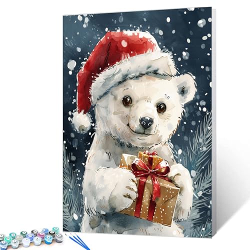 Peinture par numéros ours polaire Noël 40x50 cm sur toile