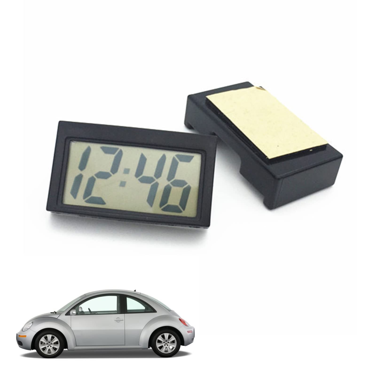 Mini samochodowy zegar cyfrowy do pojazdu i deski rozdzielczej, cyfrowy zegar LCD z podkładką samoprzylepną, zegar na biurko