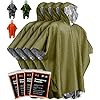 PREPARED4X Emergency Poncho with Mylar Blanket Liner – Heavy Duty, Waterproof, Wind-Resistant Green Rain Poncho for Outdoors, Camping, and Car Emergency Kits – Thermal Poncho