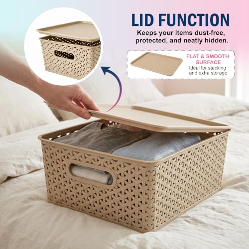 Image of JD Fresh Pack of 3 Premium Plastic Storage Basket with Lid /Smooth Handle Design&Stackable Storage Organizer /Durable Kitchen Storage Basket for Clothes, Vegetables, Fruits, Toys, Stationery(Multicolor)