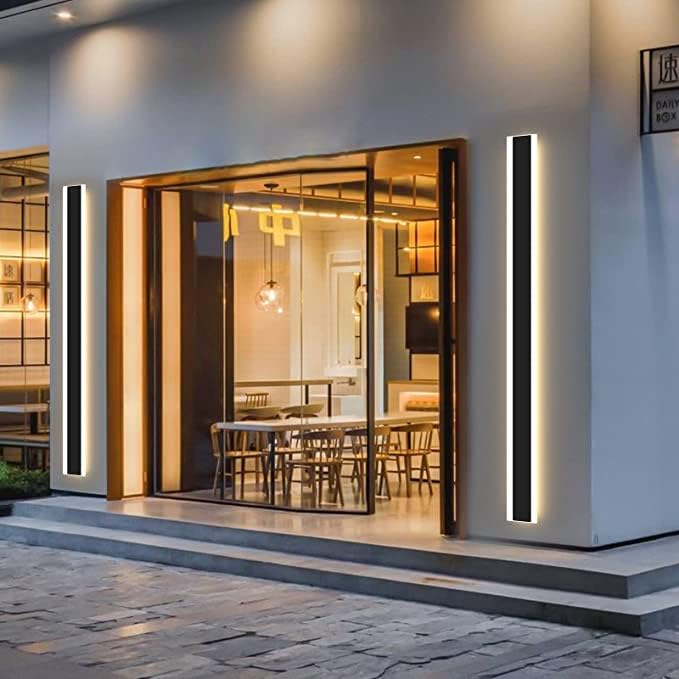 Miniatura 3 de Moderno aplique de pared enchufable para interiores y exteriores, lámpara LED de pared negra mate de 59 pulgadas, 48 W, blanco cálido, 3000 K, cable