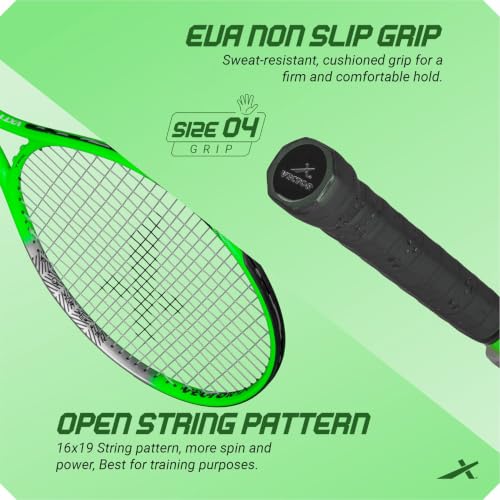 Image of Vector X VXT-1100 23 inch Aluminium Lawn Tennis Racquet for Adults & Kids, Lightweight, Durable & Beginner Tennis Racket Gear for Children, for Outdoor Game Play, Practice & Training (Green)+ Full Cover