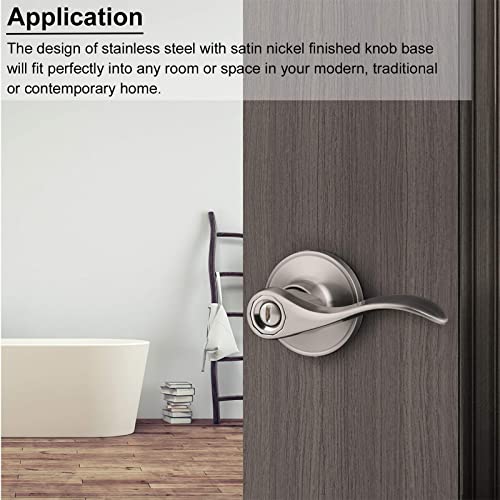 Knobonly 5 X Privacy Door Handles Lever Keyless Brushed Nickel Right Or Left Handed Bed/Bathroom Door Leverset #TOP3