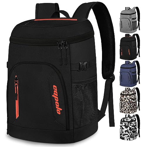 Capolo Mochila térmica 30 latas, mochila isolada, à prova de vazamento, bolsa térmica de grande capacidade, bebida e cerveja, refrigerador macio, almoço, acampamento, viagem, piquenique, caminhadas, para homens e mulheres, preta