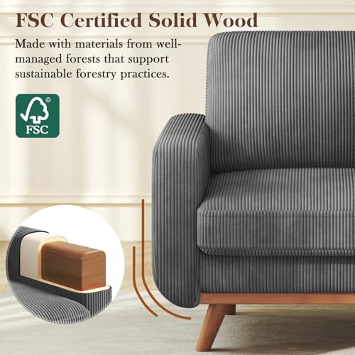 Image of Vesgantti 38.5 inch Accent Chair Dark Gray, Comfy Corduroy Single Sofa Seat with Spring Cushion, Upholstered Armchair with Deep Seat, Reading Chair for Adults, Modern Sofa for Living Room, Bedroom