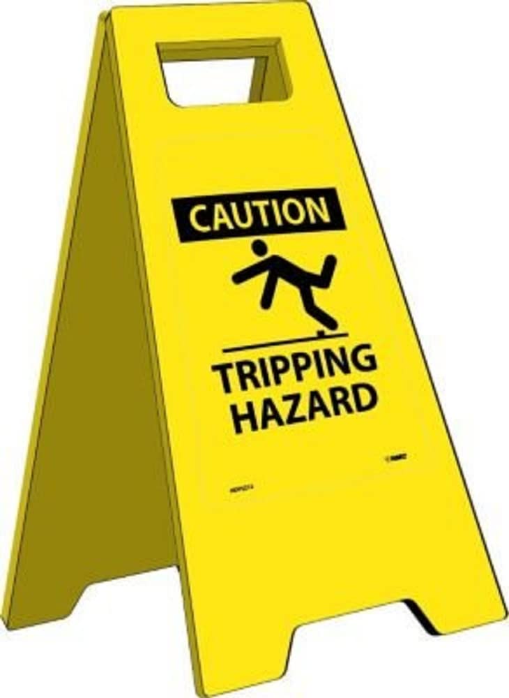 NMC HDFS212 CAUTION-TRIPPING HAZARD Sign with Graphic– 10.75 in. x 24.63 in. Heavy-Duty Plastic, Double-Sided Floor Sign with Black on Yellow