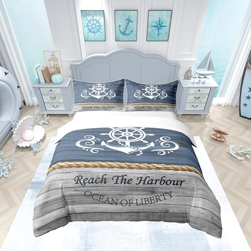 Homemissing Ancre Décoration 100% Coton Housse de Couette 240x260cm thème Nautique Parure de Lit...