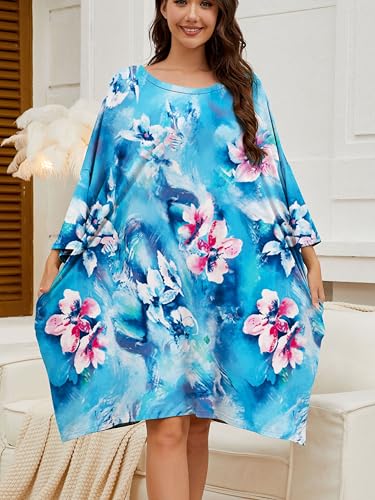 Image of Chunoy Women Oversized Nightgown Short Sleeve Sleepwear Dress with Pockets
