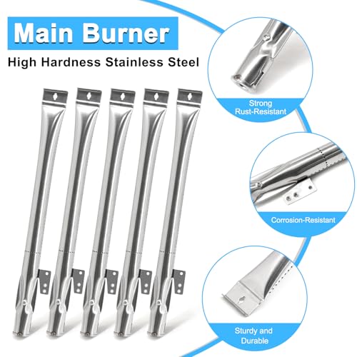 Grill Replacement Parts for Nexgrill 720-0888, 720-0888N, 720-0830H Gas Grill Models, 5 Pack Stainless Steel Pipe Burners, Heat Plates and Electronic Ignitors Kit for Nexgrill Replacement Parts