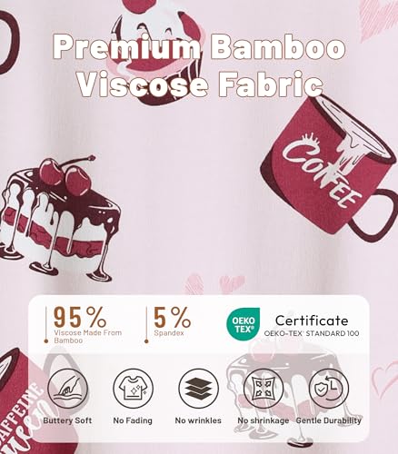 Image of NACHILA Nightgowns for Women-Viscose Made from Bamboo, V Neck Sleepshirts Short Sleeve Sleepwear Cool Nightshirt