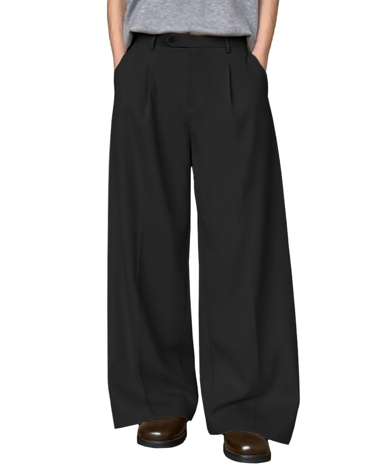 Susclude Mens Baggy Wide Leg Pants Pleated A Line Slacks Loose Casual Dress Pnats Old Money Oversized Y2K