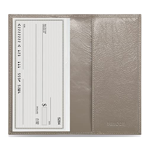Image of HISCOW Slim Leather Checkbook Cover for Personal Checks, Antiqued Grey, One Size, Minimalist | Full grain cowhide, transaction register & check book pockets, removable duplicate divider, durable stitching, gifts for men