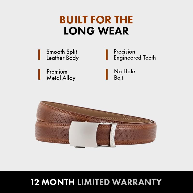 Image of HALDEN THEO Tan Belt For Men Leather Original (Adjustable Fits Up to 44 Inch Waist) Ratchet Strap with Classic Buckle & Magnetic Auto-lock