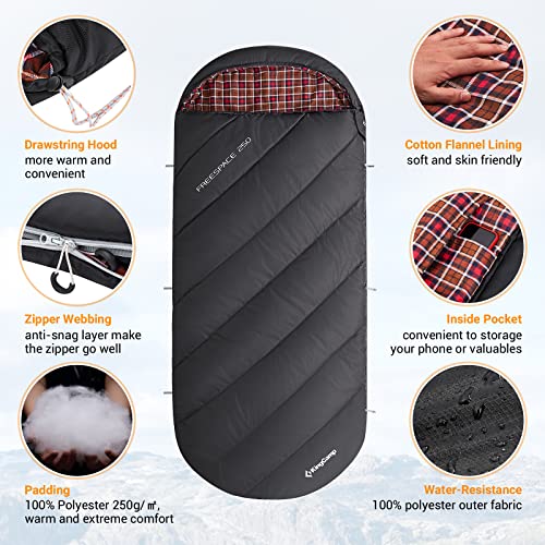KingCamp Extra Wide Sleeping Bags - Bolsa de Dormir para Adultos XL, Algodón Franela, para Camping 3 Estaciones, Impermeable, Compacta y Ligera miniatura 4