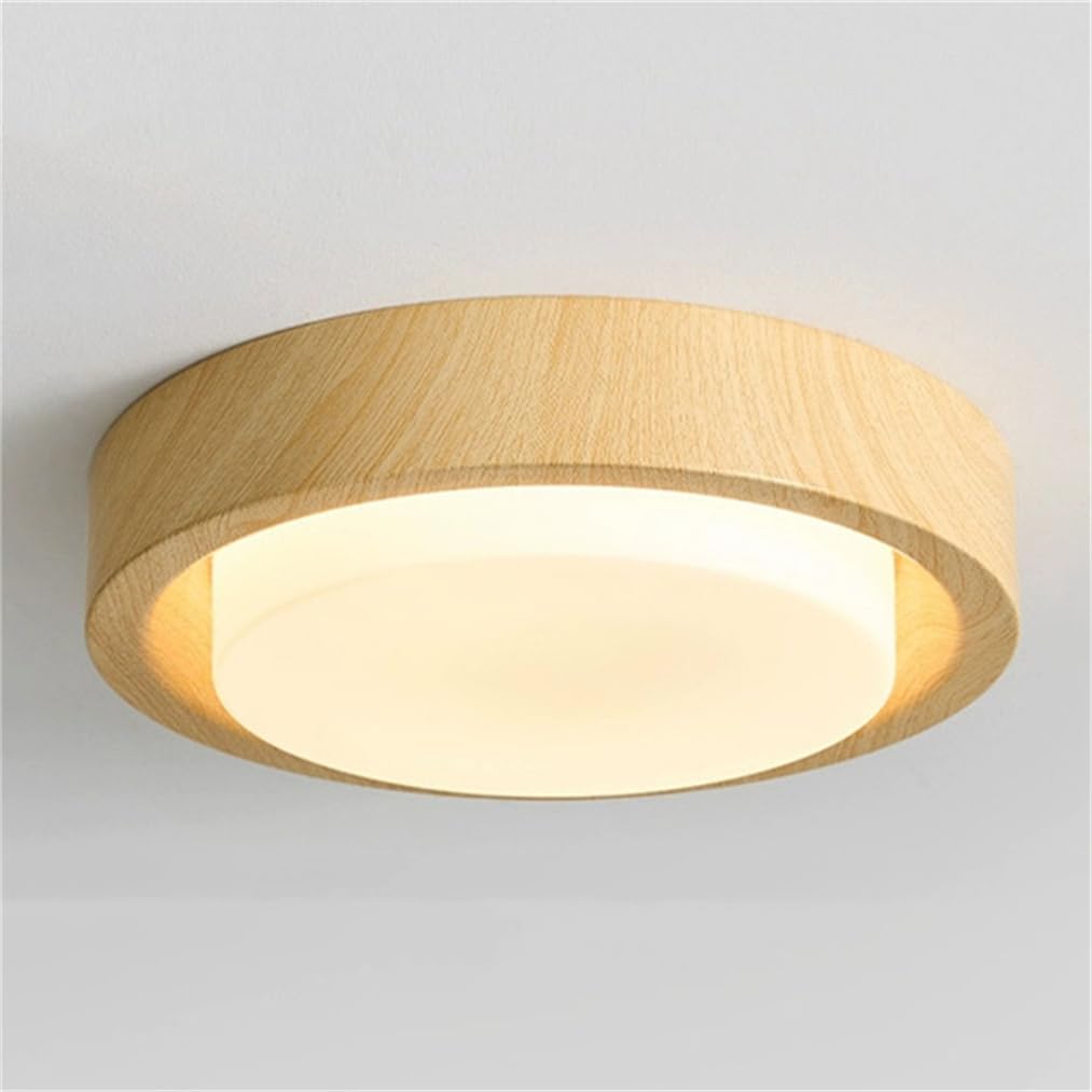 LYMSXAZOU Wood Grain LED Ceiling Lights for Kids Room Flush Mount - 3000K Warm Light Fixtures 18.9" Circle Kitchen Lighting Fixture with Acrylic Lampshade Bedroom Dining Laundry Room, Dimmable