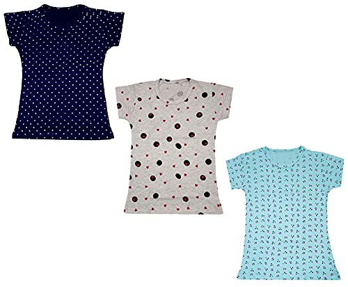 Image of indi weaves Girls Printed Cotton Half Sleeves Tshirts (Pack of 3)