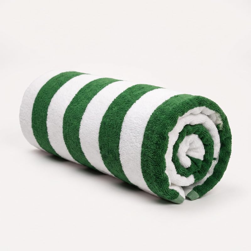 Image of TowelWala Extra Large Cotton Pool & Bath Towel | 180x90 cm | 450 GSM Cotton | Quick Drying & Highly Absorbent | Striped Design for Adults | TW PT GRN Pack 2