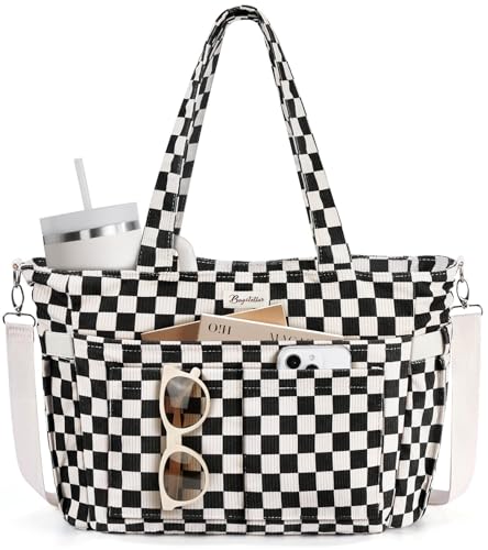 Bagstellar Corduroy Tote Bag for Women 17 Pockets Laptop Work Tote Bag Lightweight Teacher Nurse Bible Bag for School Travel