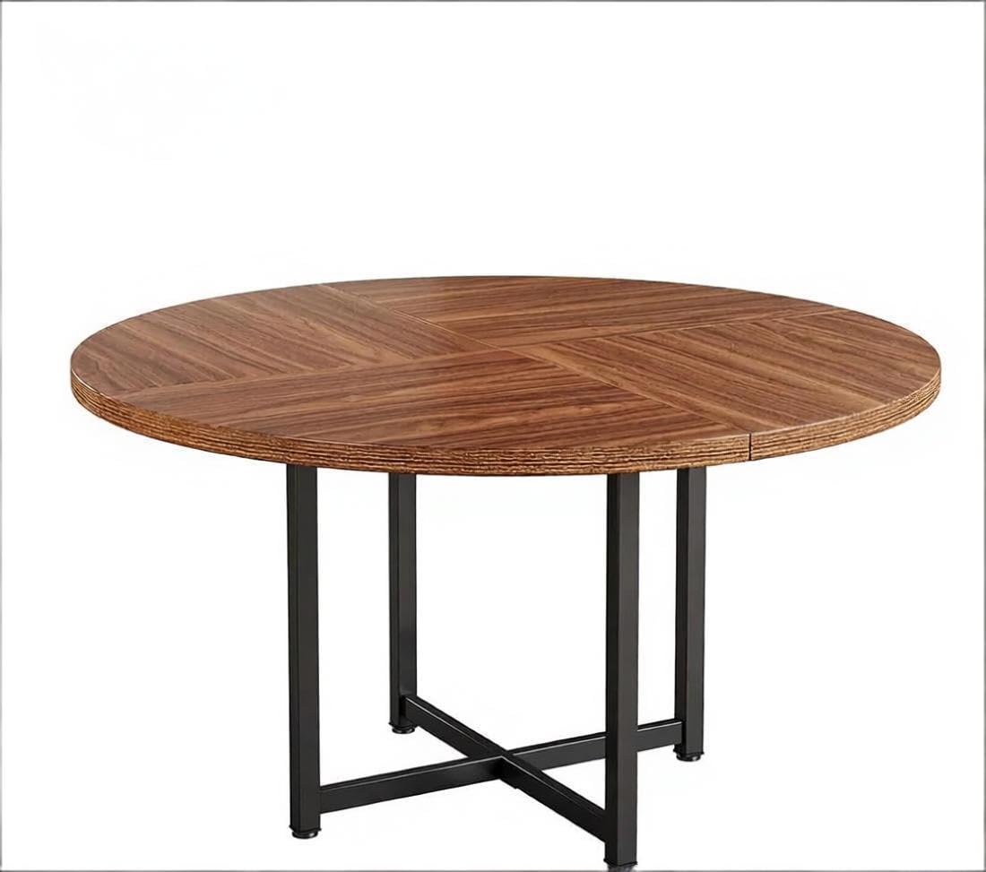 Tavolo da pranzo rotondo 120 cm - tavolo da cucina rotondo in legno e metallo, tavolo da pranzo industriale per 4-6 persone, design salvaspazio, colore nero/marrone