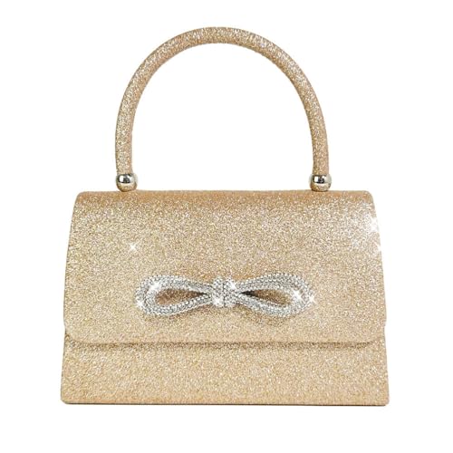 Trisapu Bow Evening Handbag Sparkly Purse for Women Wedding Party Gold