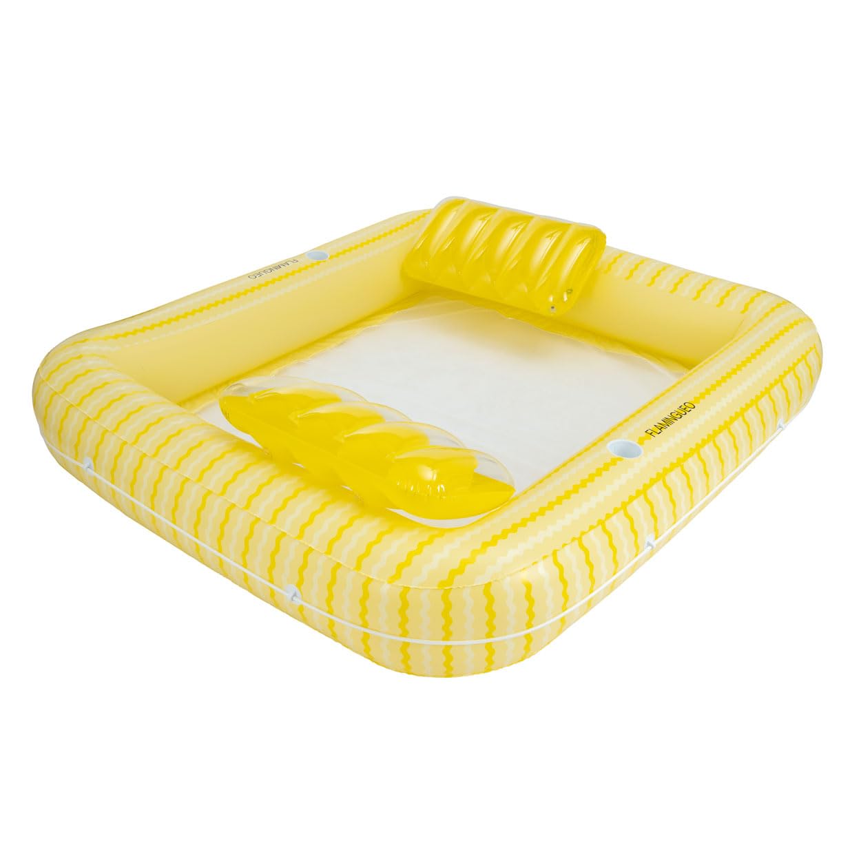 Flamingueo Colchoneta Piscina - Flotador Playa - Tamaño Extra Grande - Base de Rejilla - Dos Posavasos - Dos Almohadas Extraíbles
