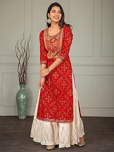 Image of HAWAMAHAL Women's Rayon Kurti, Pant Rayon Set Printed Design | Round Neck | 3 /4 Sleeve for Girls & Women-03