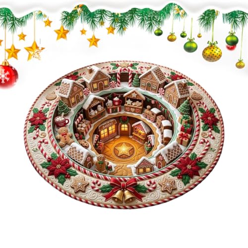 Optical Illusion Holiday Rug - Christmas Round Floor Mat, Living Room, Red | 3D Design, Festive Decor, Non-Slip Backing, Soft Pl