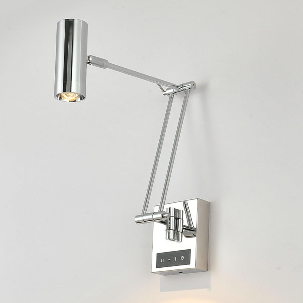 AoLa Chrom Wandlampe mit Schalter Touch Dimmbar Wandleuchte Verstellbare Schwenkarm Wandstrahler 3000K-6000K Nachttischlamp Wand Leselampe Modern Wandbeleuchtung für Schlafzimmer Wohnzimmer Studie